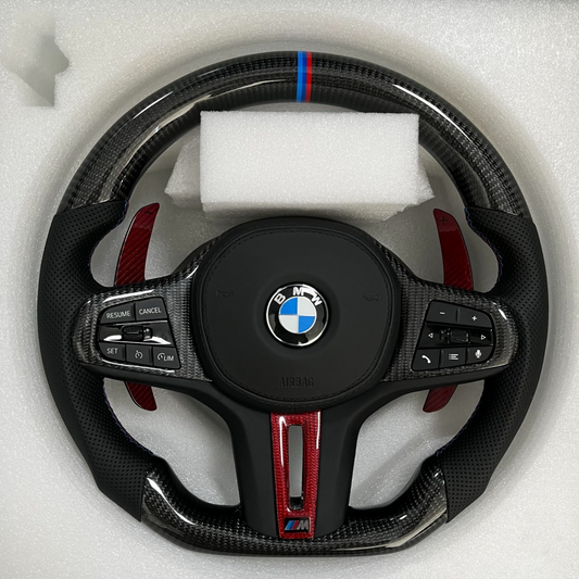 Carbon Fiber Red Paddle Shifters  Steering Wheel For BMW F90  G05 G20 G30 G80 G82  G Series Fit Customized upgrade Steering Wheel